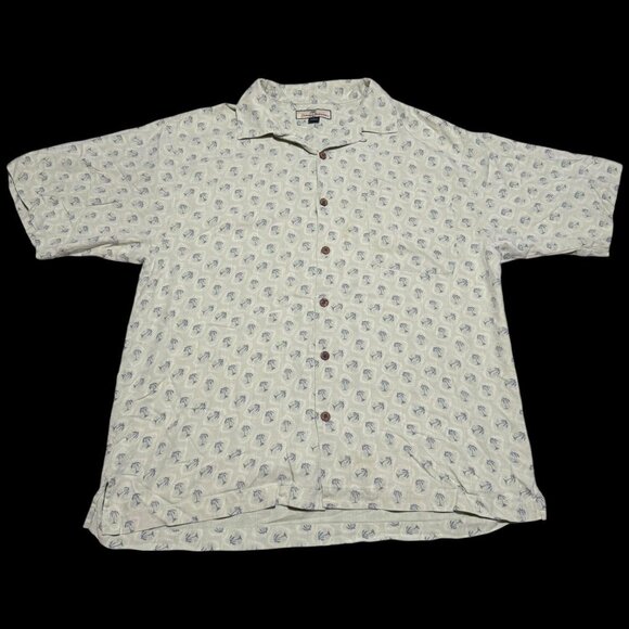 Tommy Bahamas Palm Tree Stained Button Up Hawaiian Shirt‎ Adult Large - Picture 1 of 6